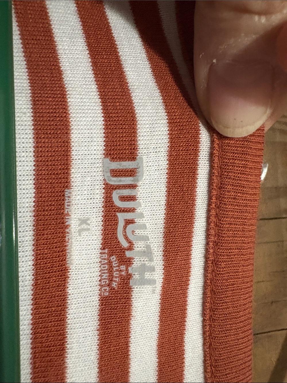 Duluth Trading Co Rust and White Striped Knit Tee - Picture 2 of 5